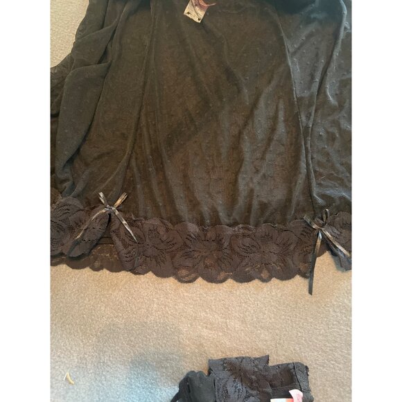 Bed of Roses Black 3X Lingerie Set Sheer Polka Dot Babydoll & Thong, Curvy, Lace - Picture 7 of 16